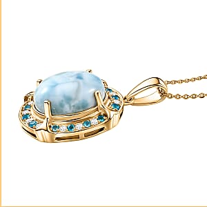 D'Joy AAA Larimar and Multi Gemstone 7.50 ctw Whispering Tide Halo Pendant Necklace in 18K Vermeil Yellow Gold Over Sterling Silver 20 Inches 