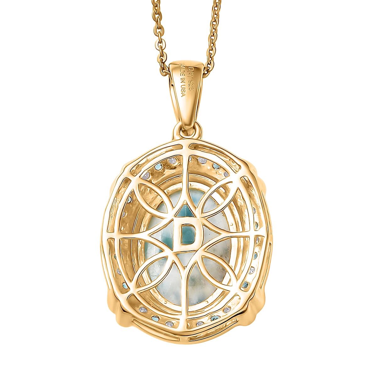 D'Joy AAA Larimar and Multi Gemstone 7.50 ctw Whispering Tide Halo Pendant Necklace in 18K Vermeil Yellow Gold Over Sterling Silver 20 Inches