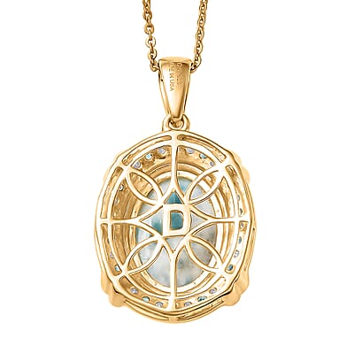 D'Joy AAA Larimar and Multi Gemstone 7.50 ctw Whispering Tide Halo Pendant Necklace in 18K Vermeil Yellow Gold Over Sterling Silver 20 Inches