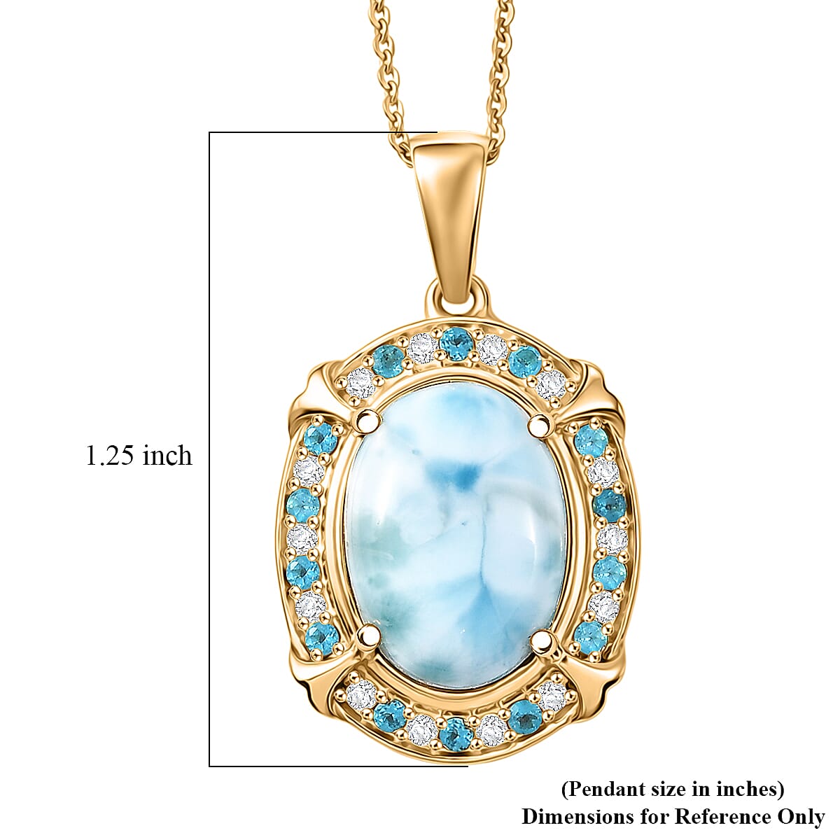 D'Joy AAA Larimar and Multi Gemstone 7.50 ctw Whispering Tide Halo Pendant Necklace in 18K Vermeil Yellow Gold Over Sterling Silver 20 Inches