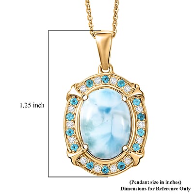 D'Joy AAA Larimar and Multi Gemstone 7.50 ctw Whispering Tide Halo Pendant Necklace in 18K Vermeil Yellow Gold Over Sterling Silver 20 Inches