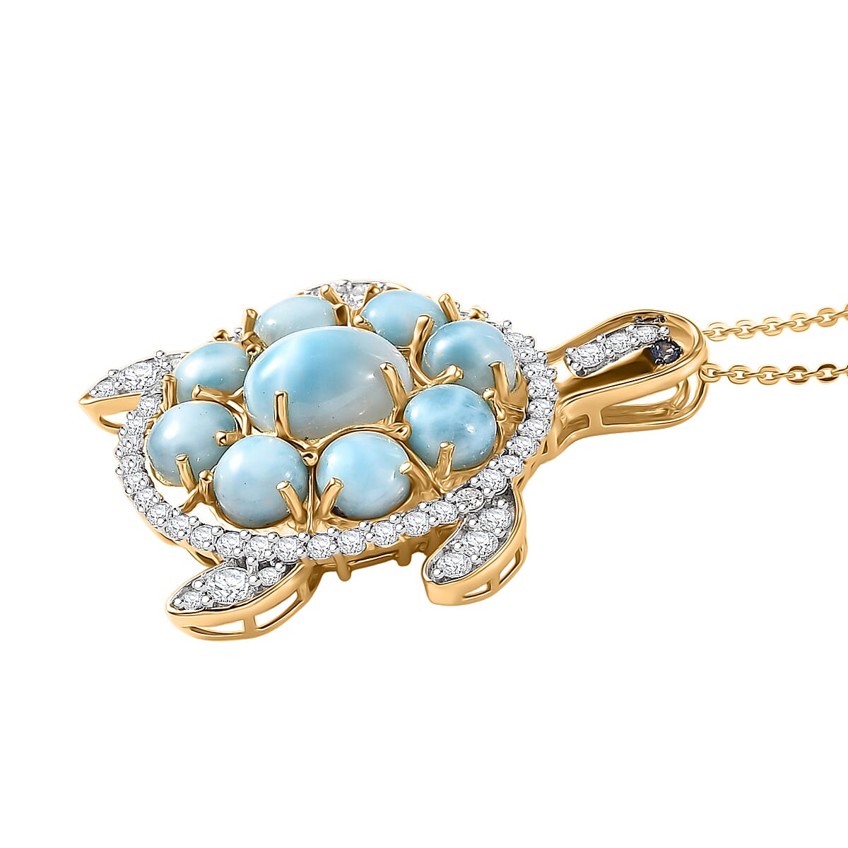 D'Joy AAA Larimar and Multi Gemstone 8.30 ctw Sea Turtle Pendant Necklace in 18K Vermeil Yellow Gold Over Sterling Silver 20 Inches image number 3