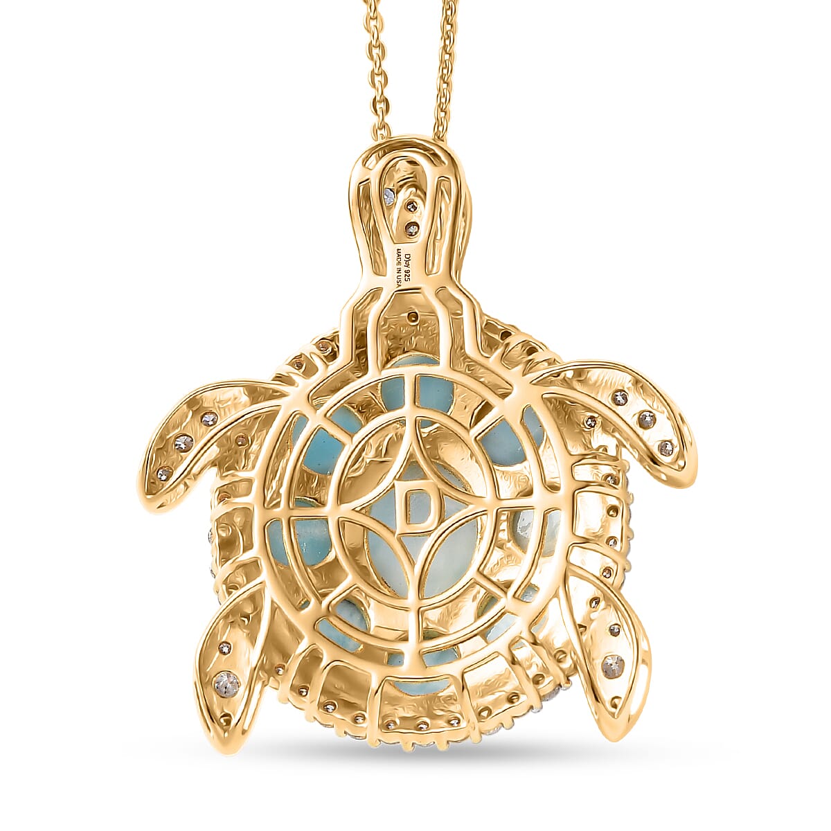 D'Joy AAA Larimar and Multi Gemstone 8.30 ctw Sea Turtle Pendant Necklace in 18K Vermeil Yellow Gold Over Sterling Silver 20 Inches image number 4