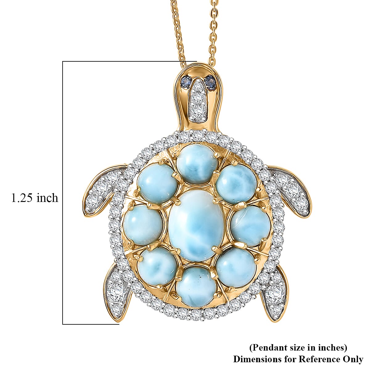 D'Joy AAA Larimar and Multi Gemstone 8.30 ctw Sea Turtle Pendant Necklace in 18K Vermeil Yellow Gold Over Sterling Silver 20 Inches