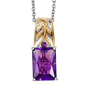 EverTrue African Amethyst Pendant in 18K YG Plated and Platinum Bond with Stainless Steel Necklace (20 Inches) 6.85 ctw