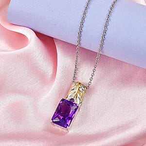 EverTrue African Amethyst Pendant in 18K YG Plated and Platinum Bond with Stainless Steel Necklace (20 Inches) 6.85 ctw