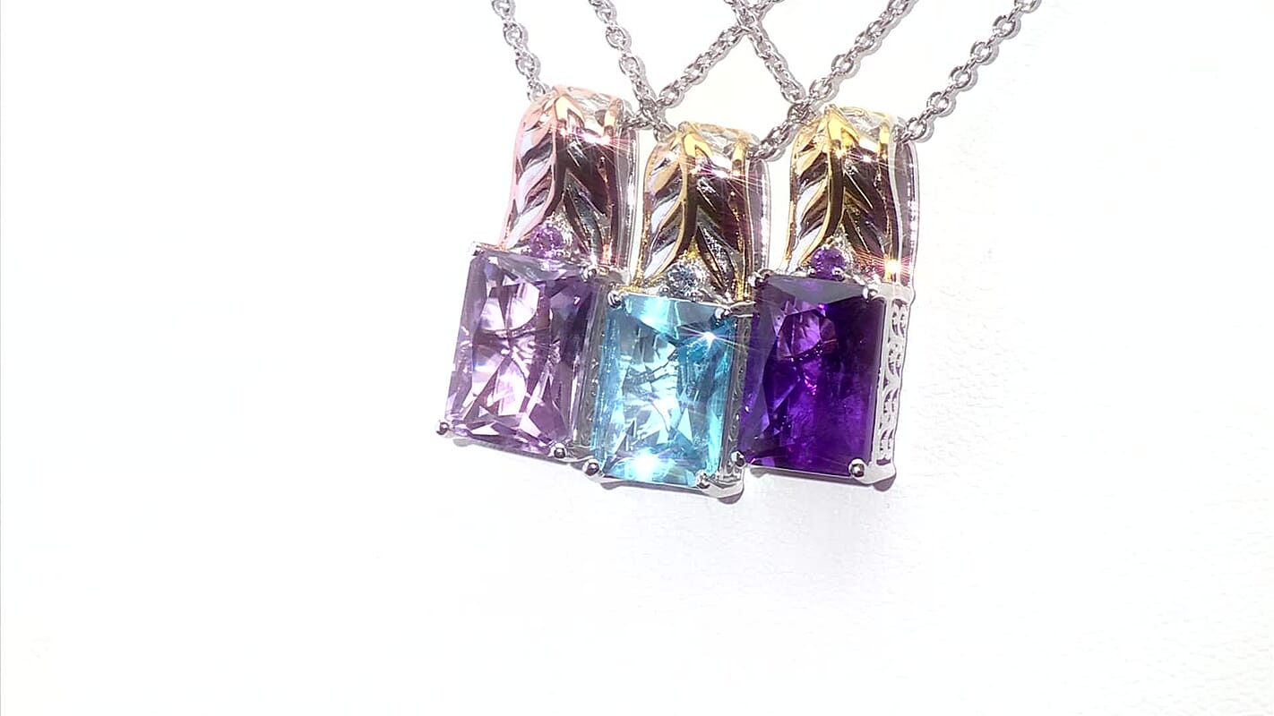 EverTrue African Amethyst Pendant in 18K YG Plated and Platinum Bond with Stainless Steel Necklace (20 Inches) 6.85 ctw