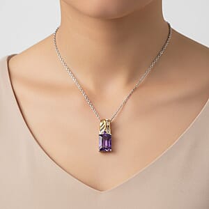 EverTrue African Amethyst Pendant in 18K YG Plated and Platinum Bond with Stainless Steel Necklace (20 Inches) 6.85 ctw