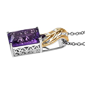 EverTrue African Amethyst Pendant in 18K YG Plated and Platinum Bond with Stainless Steel Necklace (20 Inches) 6.85 ctw