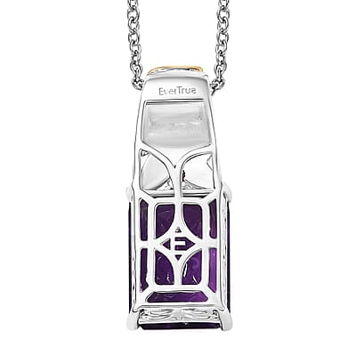 EverTrue African Amethyst 6.85 ctw Pendant in 18K YG Plated and Platinum Bond with Stainless Steel Necklace (20 Inches)