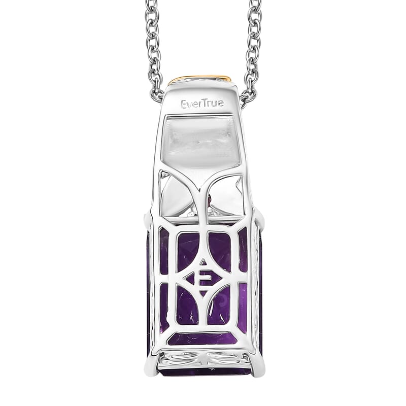 EverTrue African Amethyst 6.85 ctw Regal Leaf Pendant in 18K YG Plated and Platinum Bond with Stainless Steel Necklace (20 Inches)