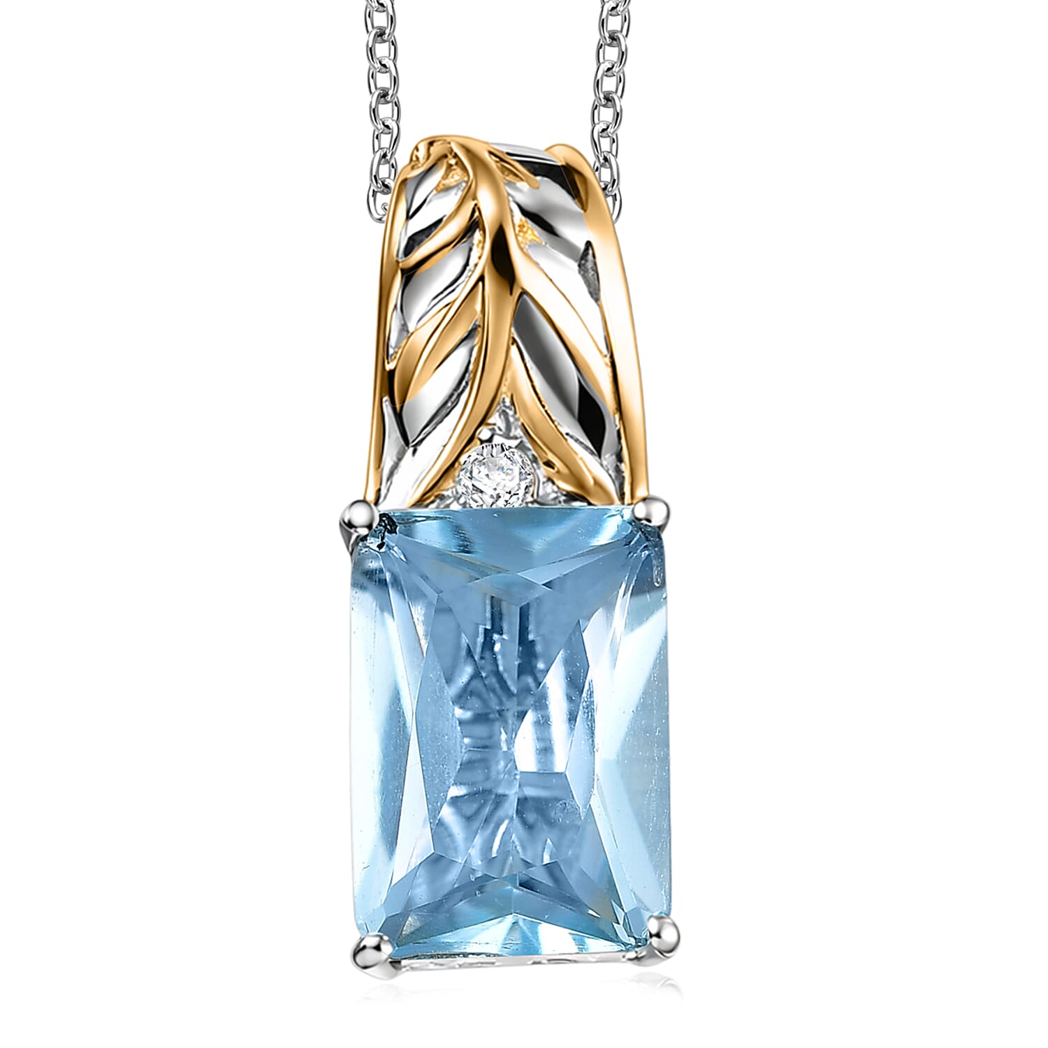 EverTrue Sky Blue Topaz 8.10 ctw Pendant in 18K YG Plated and Platinum Bond with Stainless Steel Necklace (20 Inches)