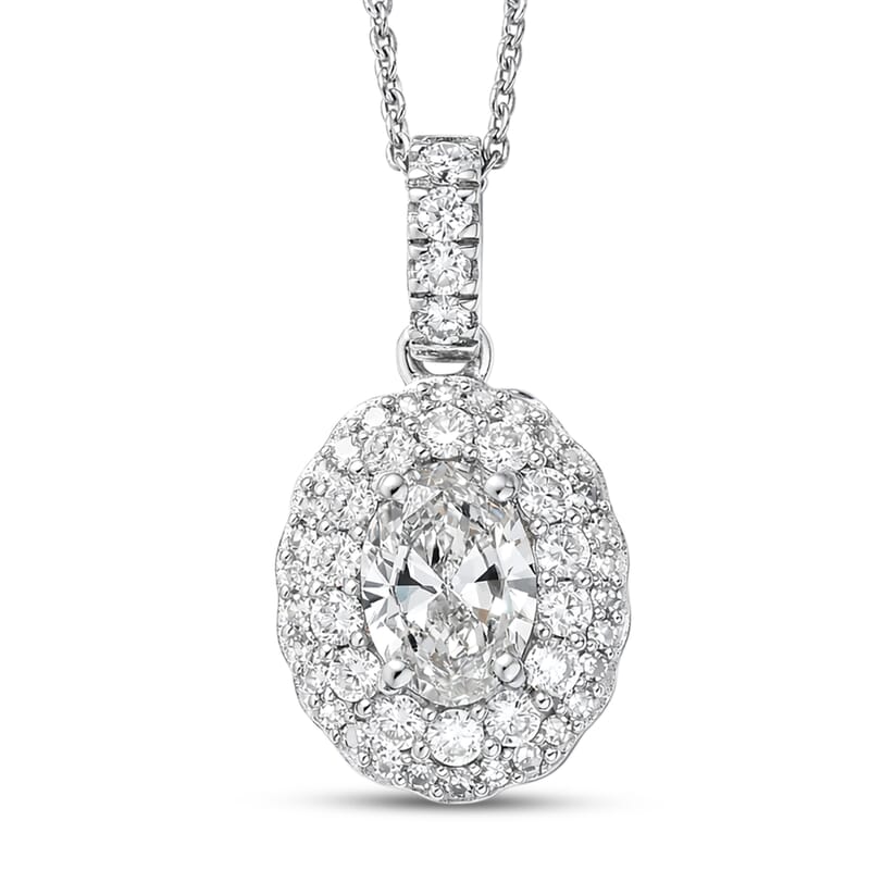 Luxuriant Lab Grown Diamond G-H SI 1.65 ctw Radiant Sunburst Pendant Necklace in Rhodium Over Sterling Silver 20 Inches