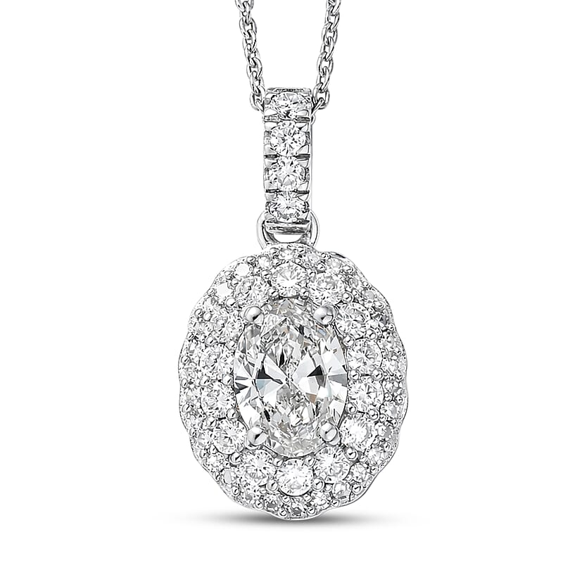 Luxuriant Lab Grown Diamond G-H SI 1.65 ctw Radiant Sunburst Pendant Necklace in Rhodium Over Sterling Silver 20 Inches
