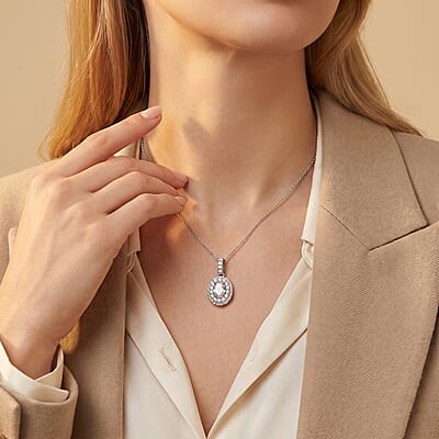 Luxuriant Lab Grown Diamond G-H SI 1.65 ctw Radiant Sunburst Pendant Necklace in Rhodium Over Sterling Silver 20 Inches