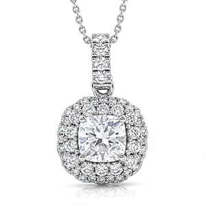 Luxuriant Lab Grown Diamond G-H SI 1.80 ctw Radiant Sunburst Pendant Necklace in Rhodium Over Sterling Silver 20 Inches 