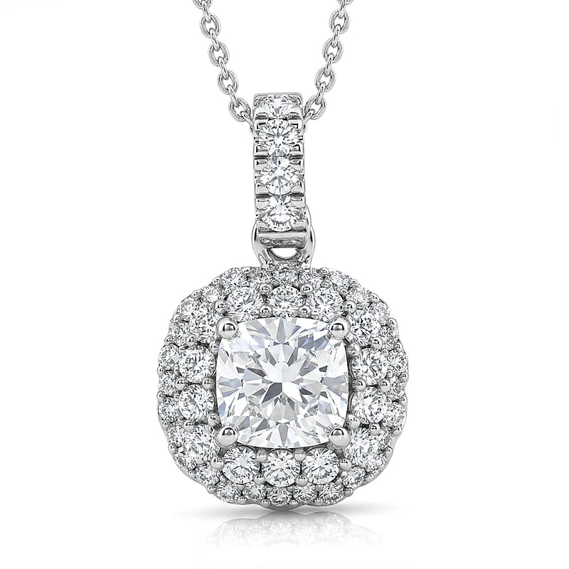 Luxuriant Lab Grown Diamond G-H SI 1.80 ctw Radiant Sunburst Pendant Necklace in Rhodium Over Sterling Silver 20 Inches