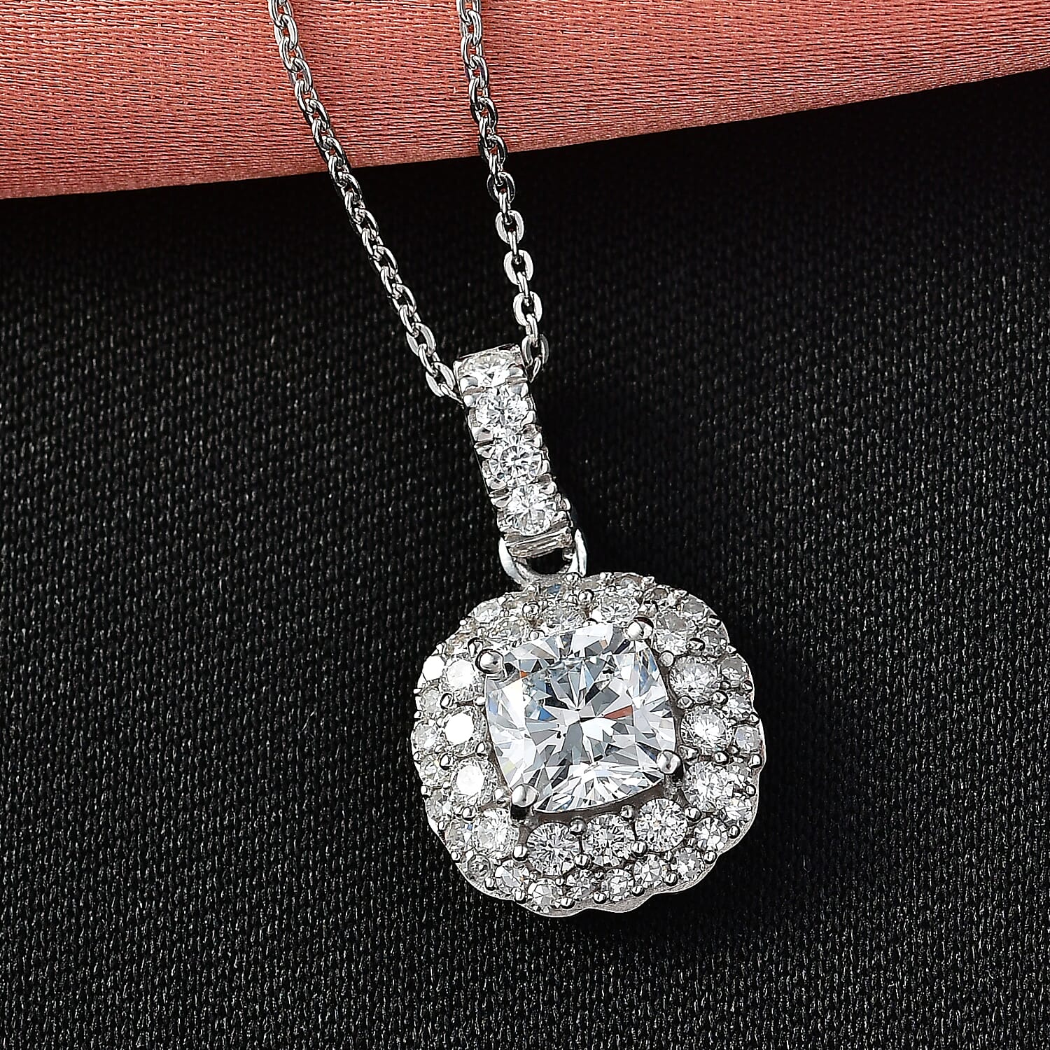 Luxuriant Lab Grown Diamond G-H SI 1.80 ctw Radiant Sunburst Pendant Necklace in Rhodium Over Sterling Silver 20 Inches 