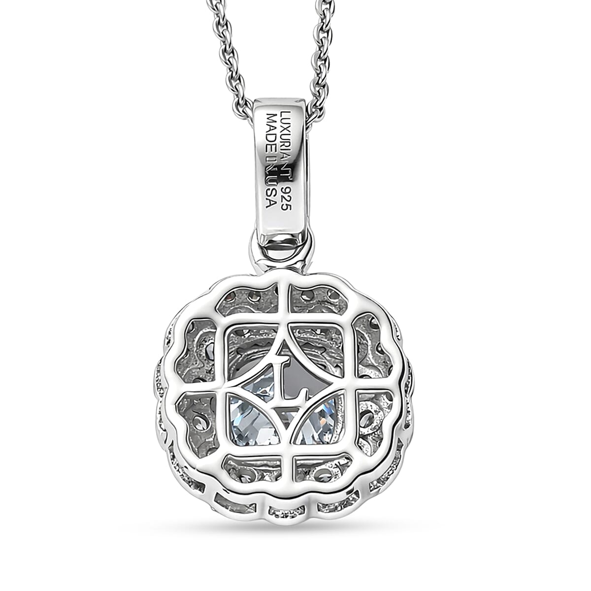 Luxuriant Lab Grown Diamond G-H SI 1.80 ctw Radiant Sunburst Pendant Necklace in Rhodium Over Sterling Silver 20 Inches  image number 4