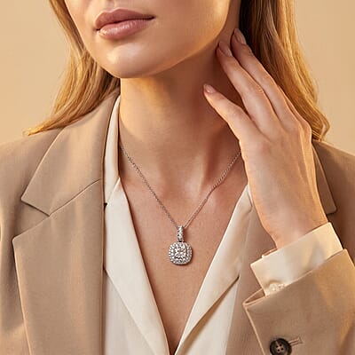 Luxuriant Lab Grown Diamond G-H SI 1.80 ctw Radiant Sunburst Pendant Necklace in Rhodium Over Sterling Silver 20 Inches