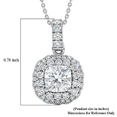 Luxuriant Lab Grown Diamond G-H SI 1.80 ctw Radiant Sunburst Pendant Necklace in Rhodium Over Sterling Silver 20 Inches