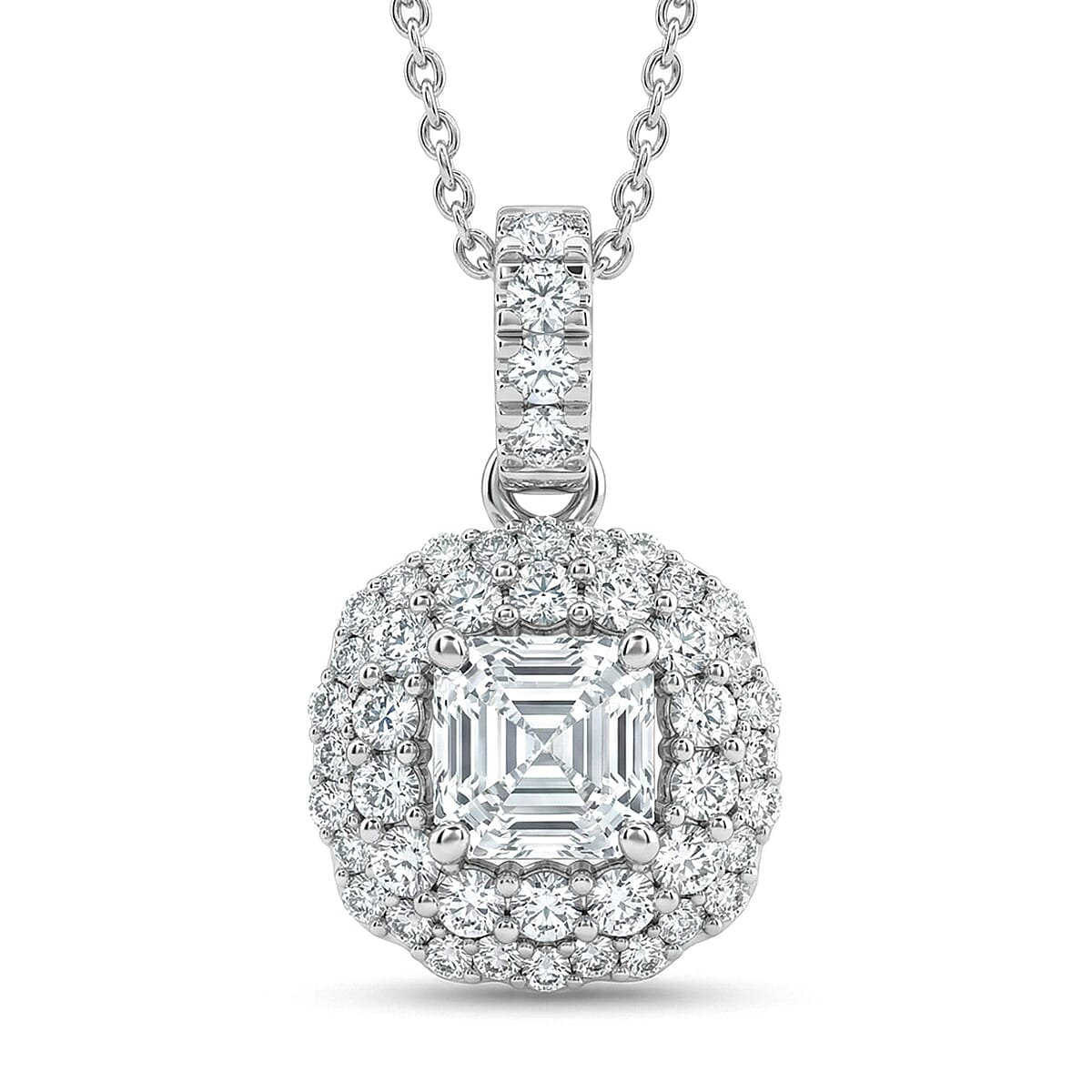 Luxuriant Lab Grown Diamond (G-H, SI) Pendant Necklace (20 Inches) in Rhodium Over Sterling Silver 1.65 ctw