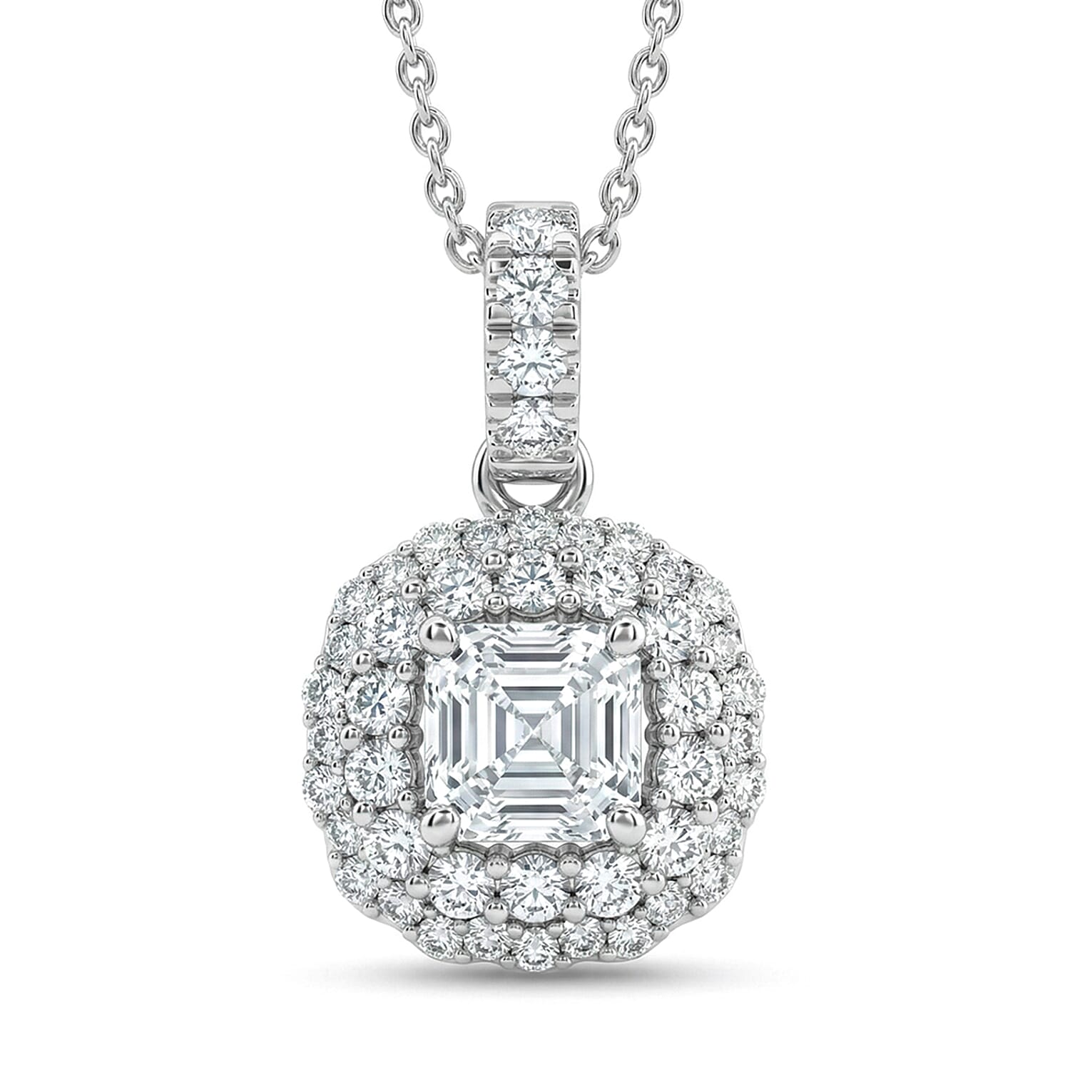Luxuriant Lab Grown Diamond G-H SI 1.70 ctw Radiant Sunburst Pendant Necklace in Rhodium Over Sterling Silver 20 Inches