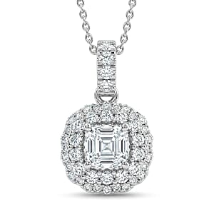 Luxuriant Lab Grown Diamond G-H SI 1.70 ctw Radiant Sunburst Pendant Necklace in Rhodium Over Sterling Silver 20 Inches 