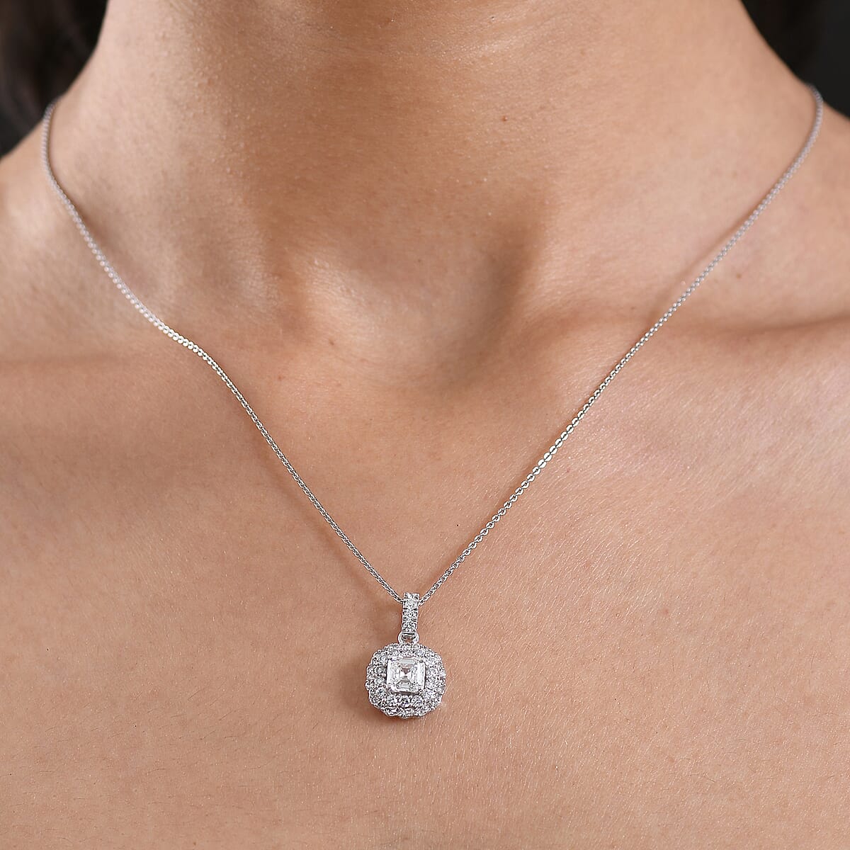 Luxuriant Lab Grown Diamond G-H SI 1.70 ctw Radiant Sunburst Pendant Necklace in Rhodium Over Sterling Silver 20 Inches  image number 2