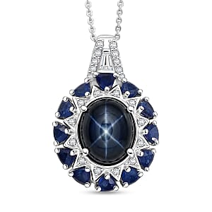 D'Joy Blue Star Sapphire (DF) and Multi Gemstone 8.60 ctw Pendant Necklace in Rhodium Over Sterling Silver (20 Inches)
