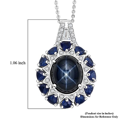 D'Joy Blue Star Sapphire (DF) and Multi Gemstone 8.60 ctw Starburst Blossom Pendant Necklace in Rhodium Over Sterling Silver (20 Inches)