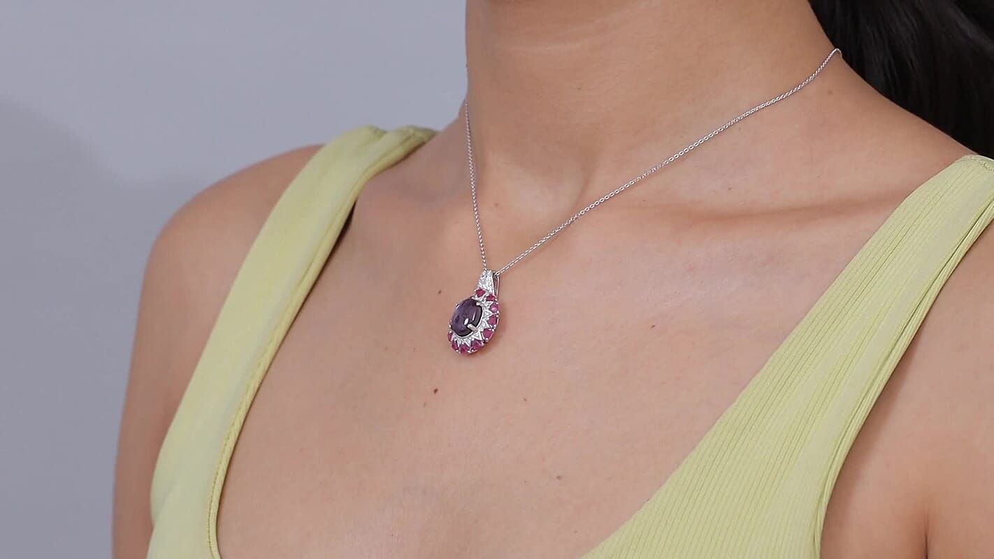 D'Joy Blue Star Sapphire (DF) and Multi Gemstone 8.60 ctw Pendant Necklace in Rhodium Over Sterling Silver (20 Inches)