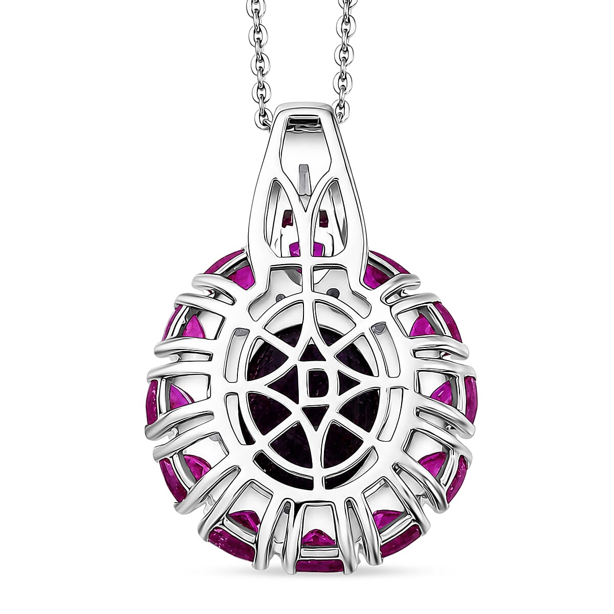 D'Joy Indian Star Ruby and Multi Gemstone 9.40 ctw Starburst Blossom Pendant Necklace in Rhodium Over Sterling Silver (20 Inches) image number 4