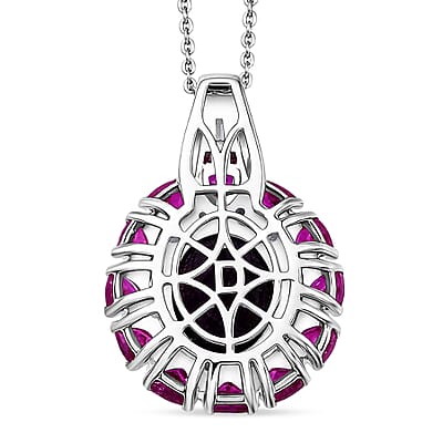 D'Joy Indian Star Ruby and Multi Gemstone 9.40 ctw Starburst Blossom Pendant Necklace in Rhodium Over Sterling Silver (20 Inches)