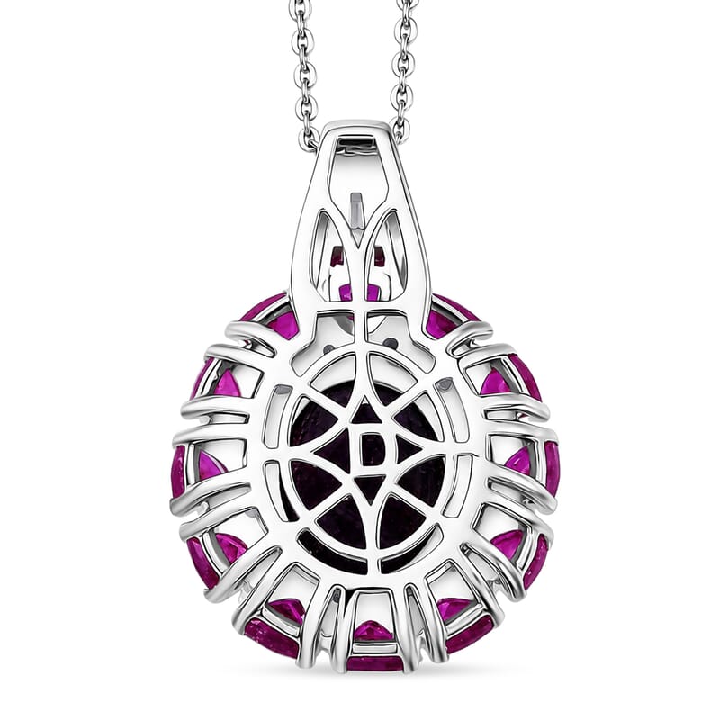 D'Joy Indian Star Ruby and Multi Gemstone 9.40 ctw Starburst Blossom Pendant Necklace in Rhodium Over Sterling Silver (20 Inches)