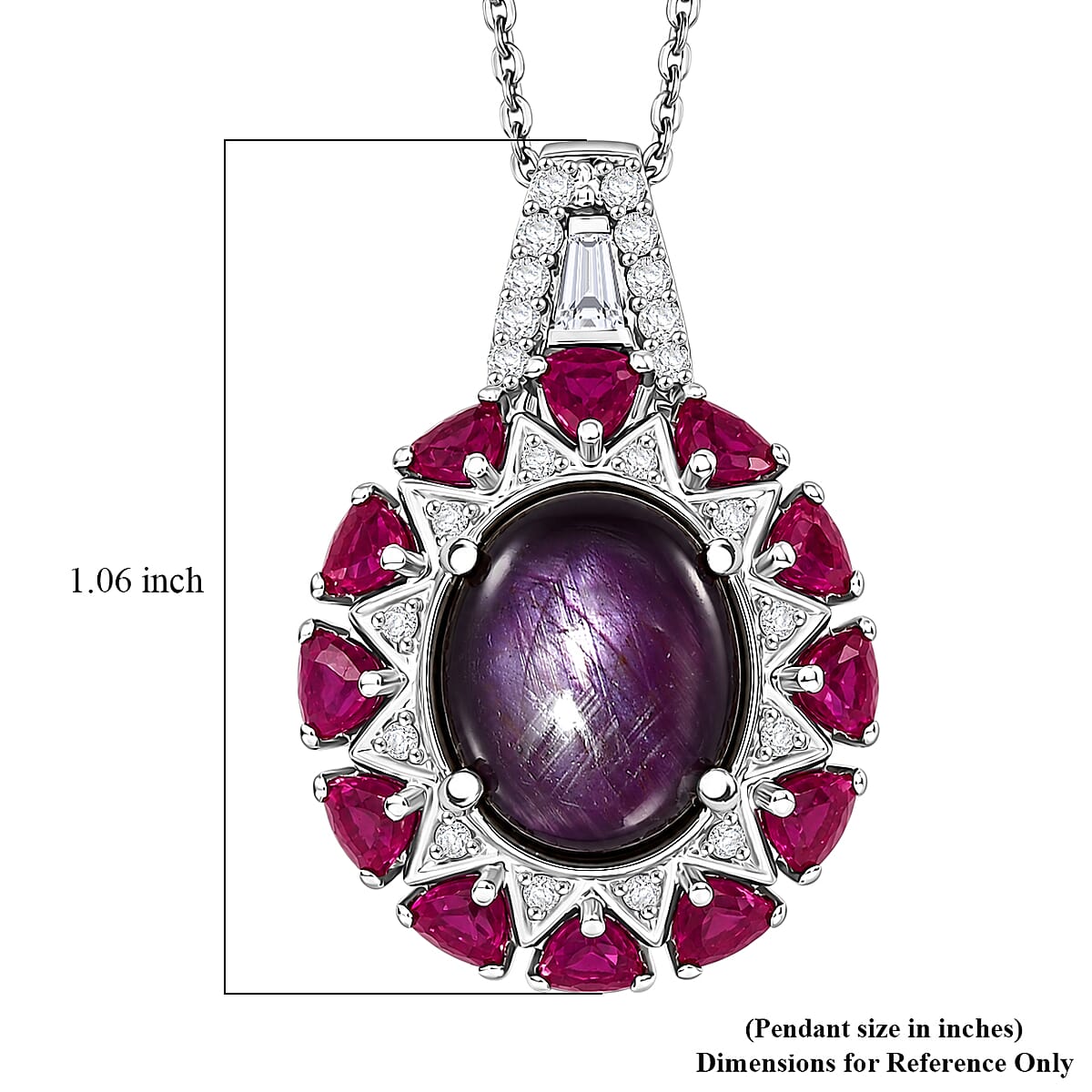 D'Joy Indian Star Ruby and Multi Gemstone 9.40 ctw Starburst Blossom Pendant Necklace in Rhodium Over Sterling Silver (20 Inches) image number 5