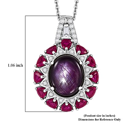D'Joy Indian Star Ruby and Multi Gemstone 9.40 ctw Starburst Blossom Pendant Necklace in Rhodium Over Sterling Silver (20 Inches)