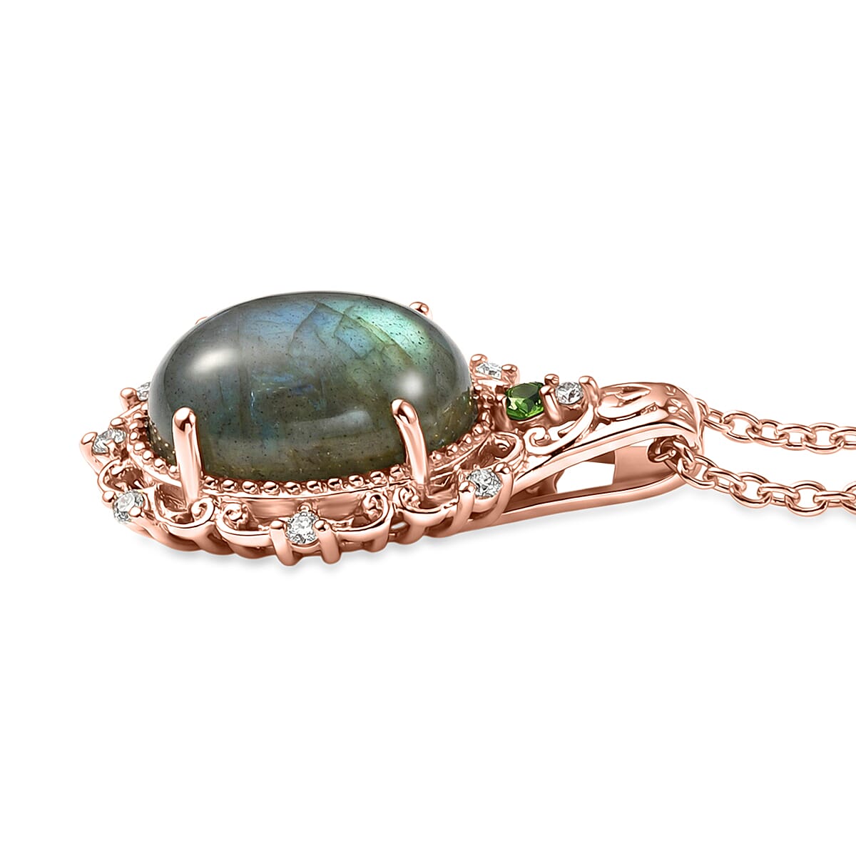 EverTrue Premium Malagasy Labradorite and Multi Gemstone 5.65 ctw Pendant in 18K RG Plated with ION Plated RG Stainless Steel Necklace 20 Inches image number 3
