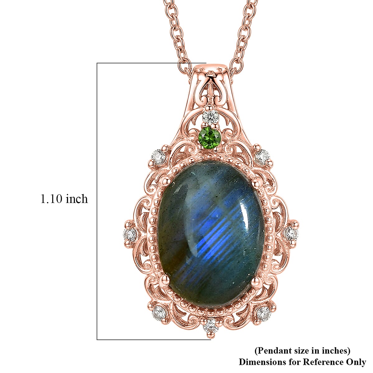 EverTrue Premium Malagasy Labradorite and Multi Gemstone 5.65 ctw Pendant in 18K RG Plated with ION Plated RG Stainless Steel Necklace 20 Inches image number 5