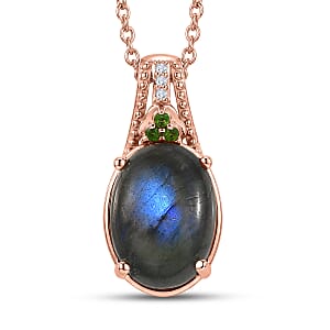 EverTrue Premium Malagasy Labradorite and Multi Gemstone 5.60 ctw Pendant in 18K RG Plated with ION Plated RG Stainless Steel Necklace 20 Inches