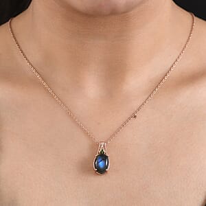 EverTrue Premium Malagasy Labradorite and Multi Gemstone 5.60 ctw Pendant in 18K RG Plated with ION Plated RG Stainless Steel Necklace 20 Inches