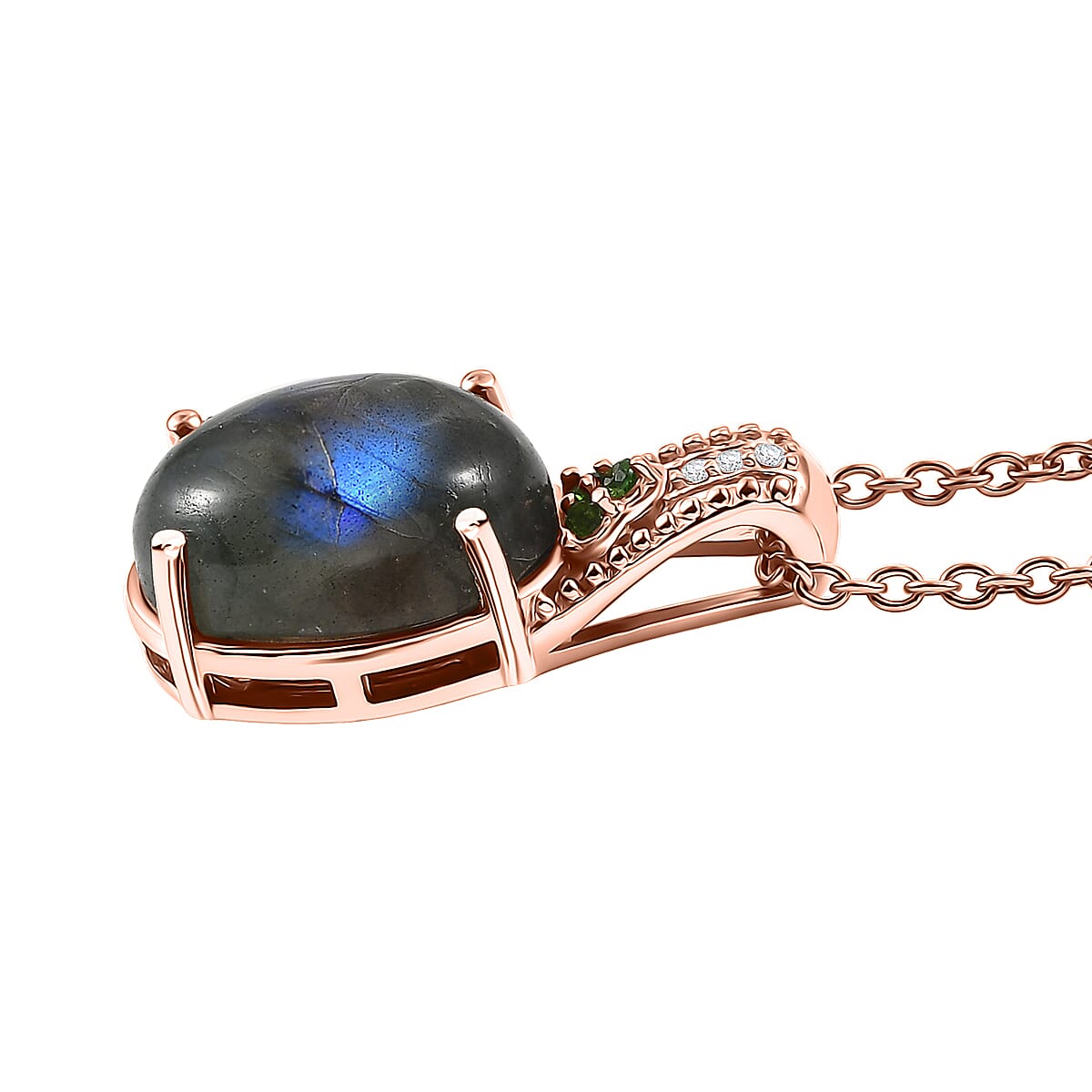 EverTrue Premium Malagasy Labradorite and Multi Gemstone 5.60 ctw Pendant in 18K RG Plated with ION Plated RG Stainless Steel Necklace 20 Inches image number 3
