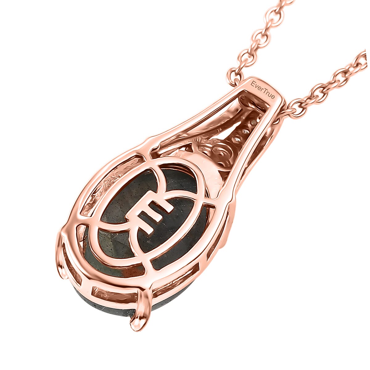 EverTrue Premium Malagasy Labradorite and Multi Gemstone 5.60 ctw Pendant in 18K RG Plated with ION Plated RG Stainless Steel Necklace 20 Inches
