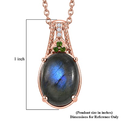 EverTrue Premium Malagasy Labradorite and Multi Gemstone 5.60 ctw Pendant in 18K RG Plated with ION Plated RG Stainless Steel Necklace 20 Inches