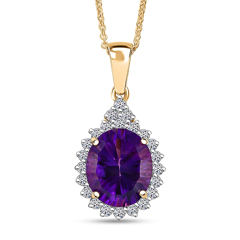 AAA Lusaka Amethyst and Luxuriant Lab Grown Diamond G-H SI 5.00 ctw Pendant Necklace in 10K Yellow Gold 20 Inches