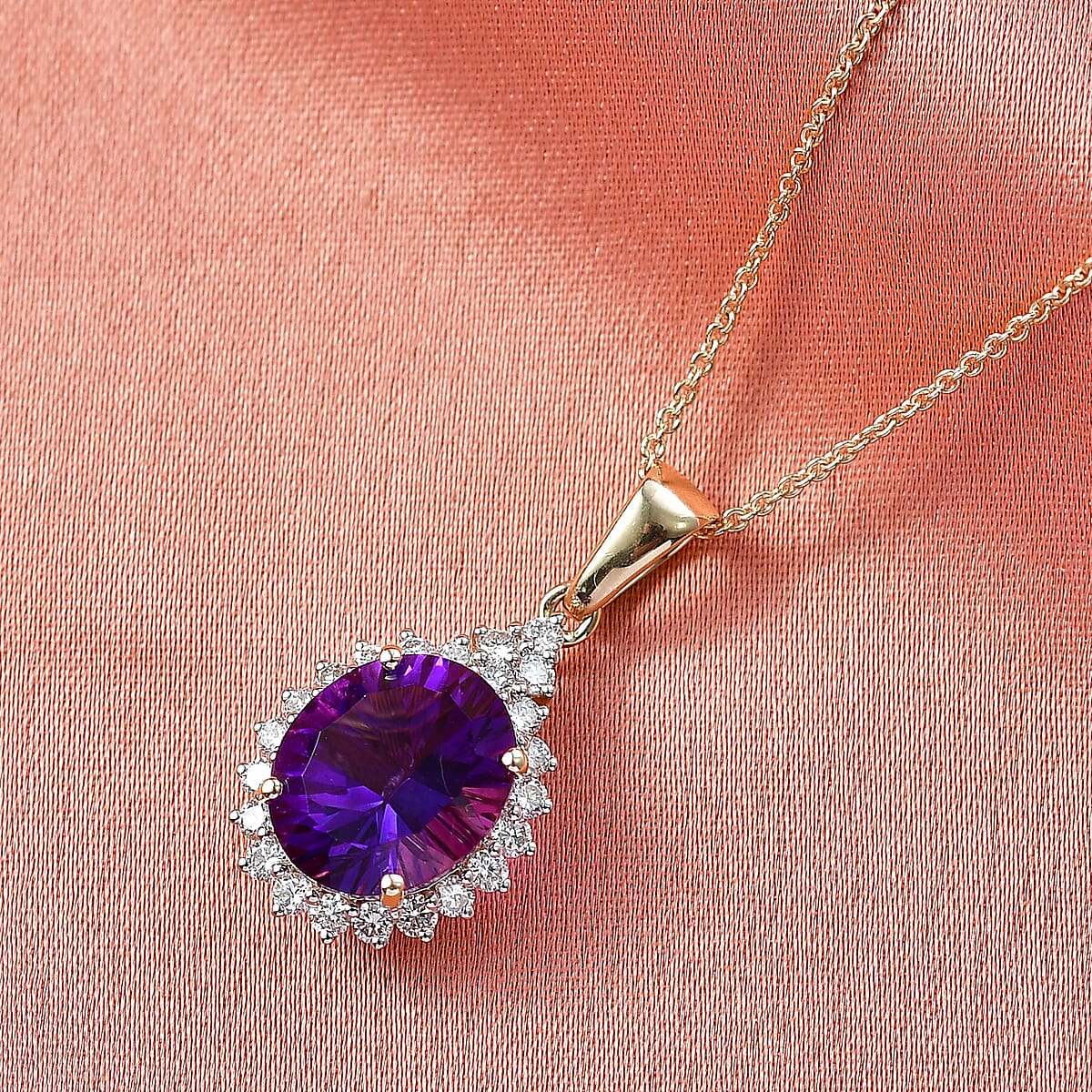 AAA Lusaka Amethyst and Luxuriant Lab Grown Diamond G-H SI 5.00 ctw Pendant Necklace in 10K Yellow Gold 20 Inches  image number 1
