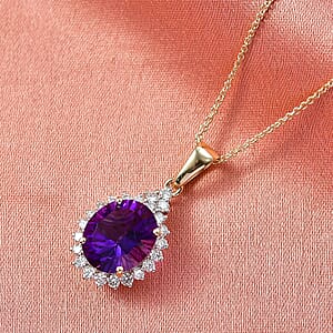 AAA Lusaka Amethyst and Luxuriant Lab Grown Diamond G-H SI 5.00 ctw Pendant Necklace in 10K Yellow Gold 20 Inches 