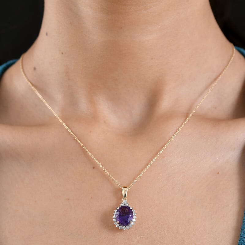 AAA Lusaka Amethyst and Luxuriant Lab Grown Diamond G-H SI 5.00 ctw Pendant Necklace in 10K Yellow Gold 20 Inches
