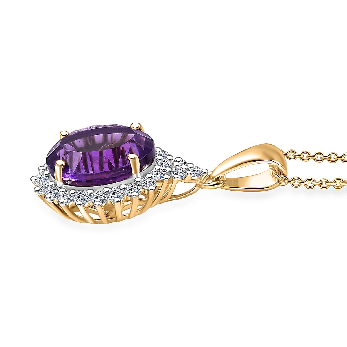 AAA Lusaka Amethyst and Luxuriant Lab Grown Diamond G-H SI 5.00 ctw Pendant Necklace in 10K Yellow Gold 20 Inches  image number 3