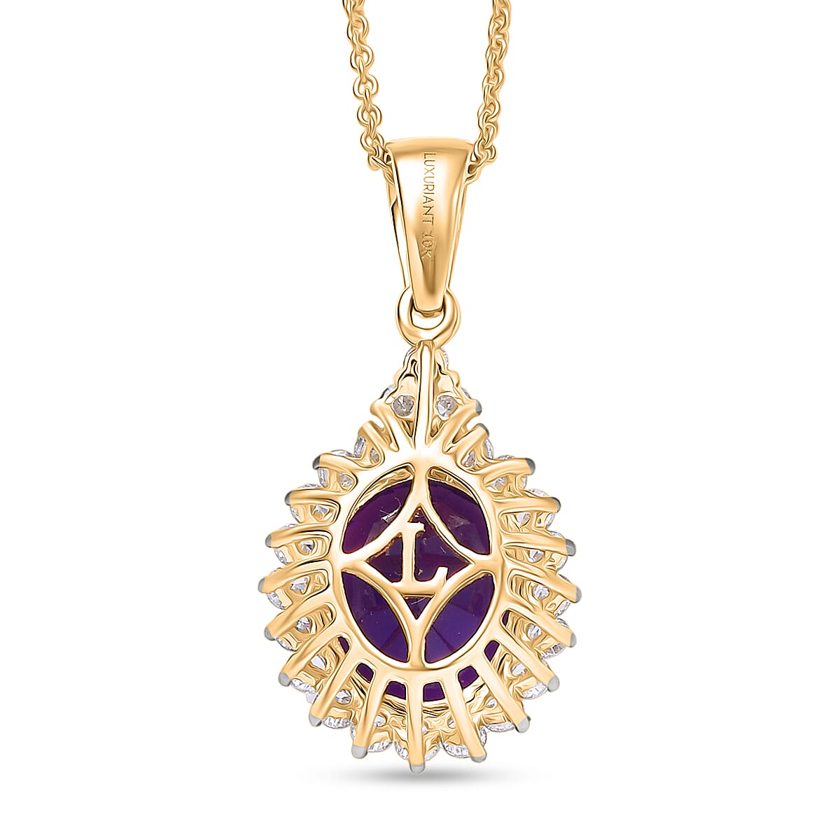 AAA Lusaka Amethyst and Luxuriant Lab Grown Diamond G-H SI 5.00 ctw Pendant Necklace in 10K Yellow Gold 20 Inches  image number 4